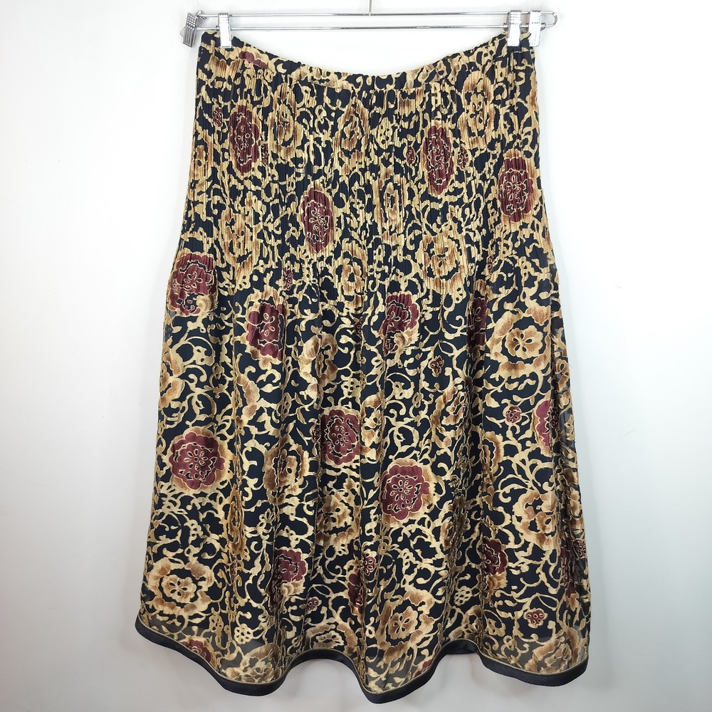 Jeanne Marc Vintage Maxi Skirt Floral Burnout Velvet 2X Pleated Black Gold